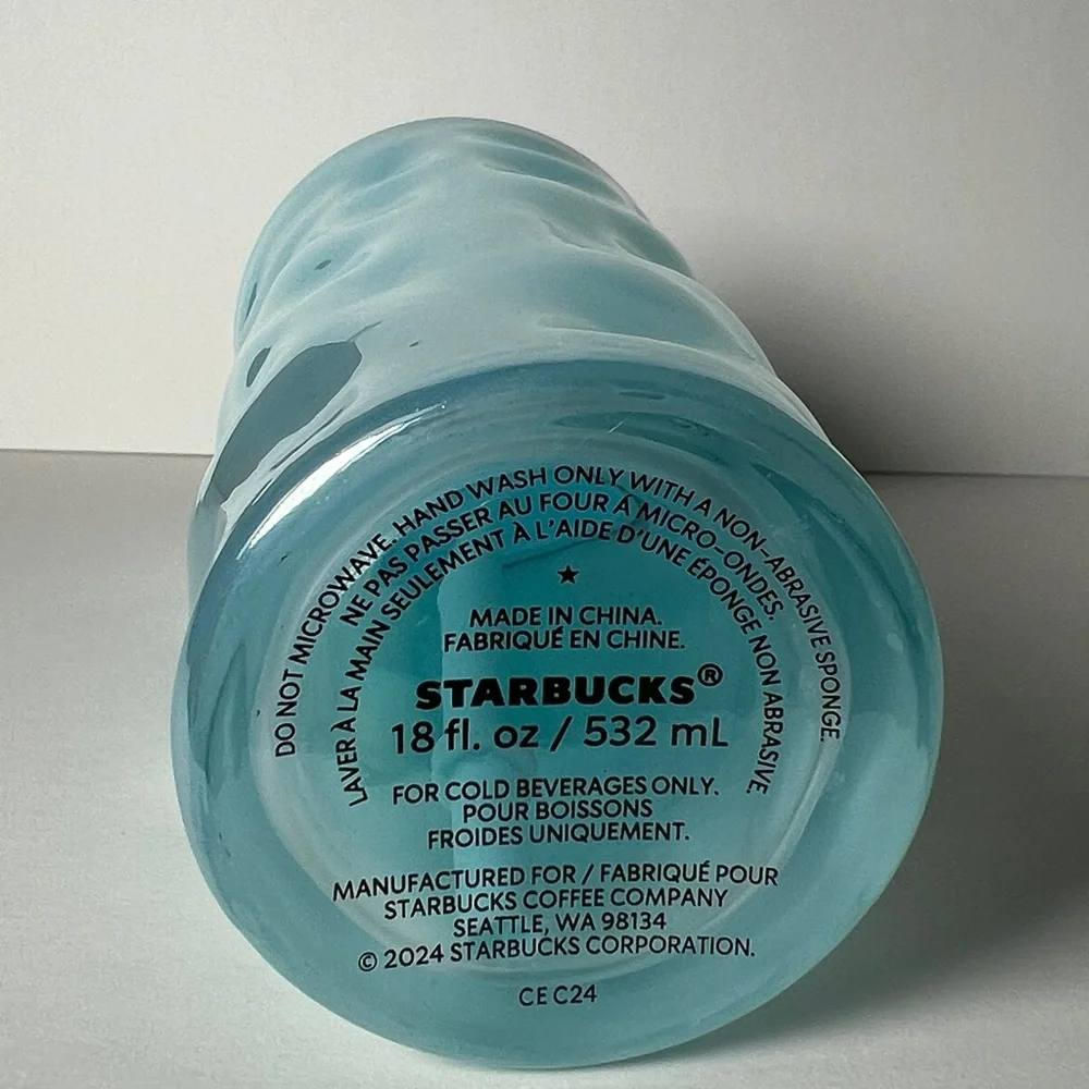 Starbucks 2024 Icy Blue Mottled Luster Glass Tumbler 18oz - Spring Collection
